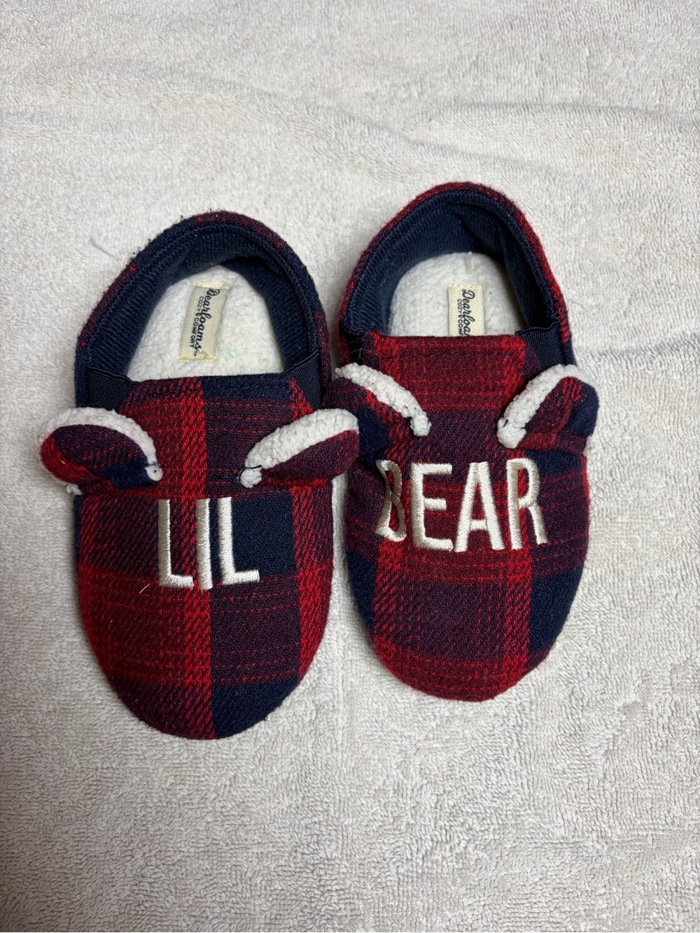 Kids 'Lil Bear' Red and Navy Plaid Slippers